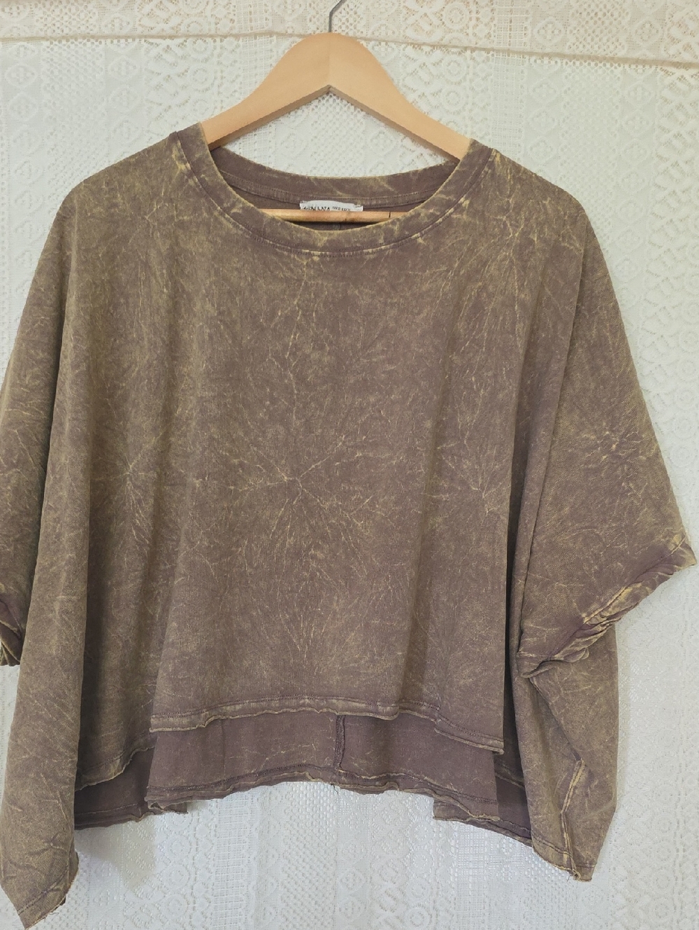 New Zenana Outfitters Washed Brown Cropped Pullover Top
